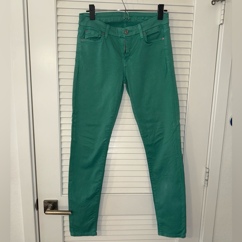 7 For All Mankind Gwenevere Skinny Jeans Emerald Teal Stretch Twill 28